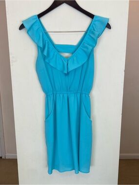Kirra Blue Ruffle Sleeveless Pocket Dress | Women’s Size XS Summer Mini Dress